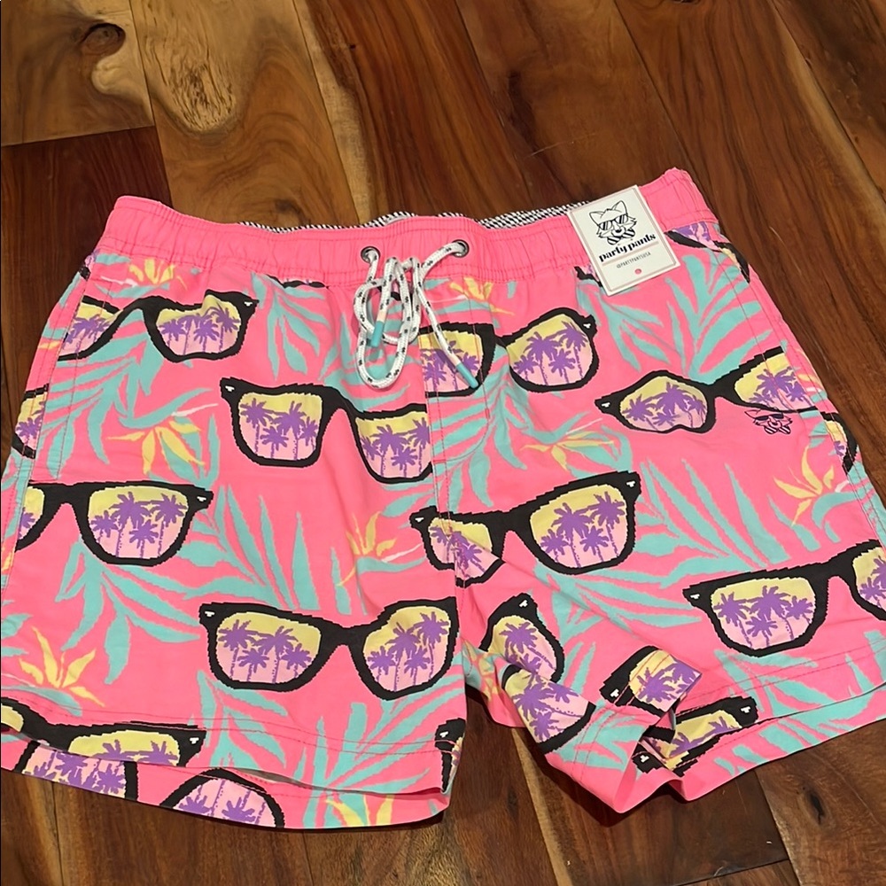 Party pants men size M Pink Tropical Sunglasses Swim Trunks